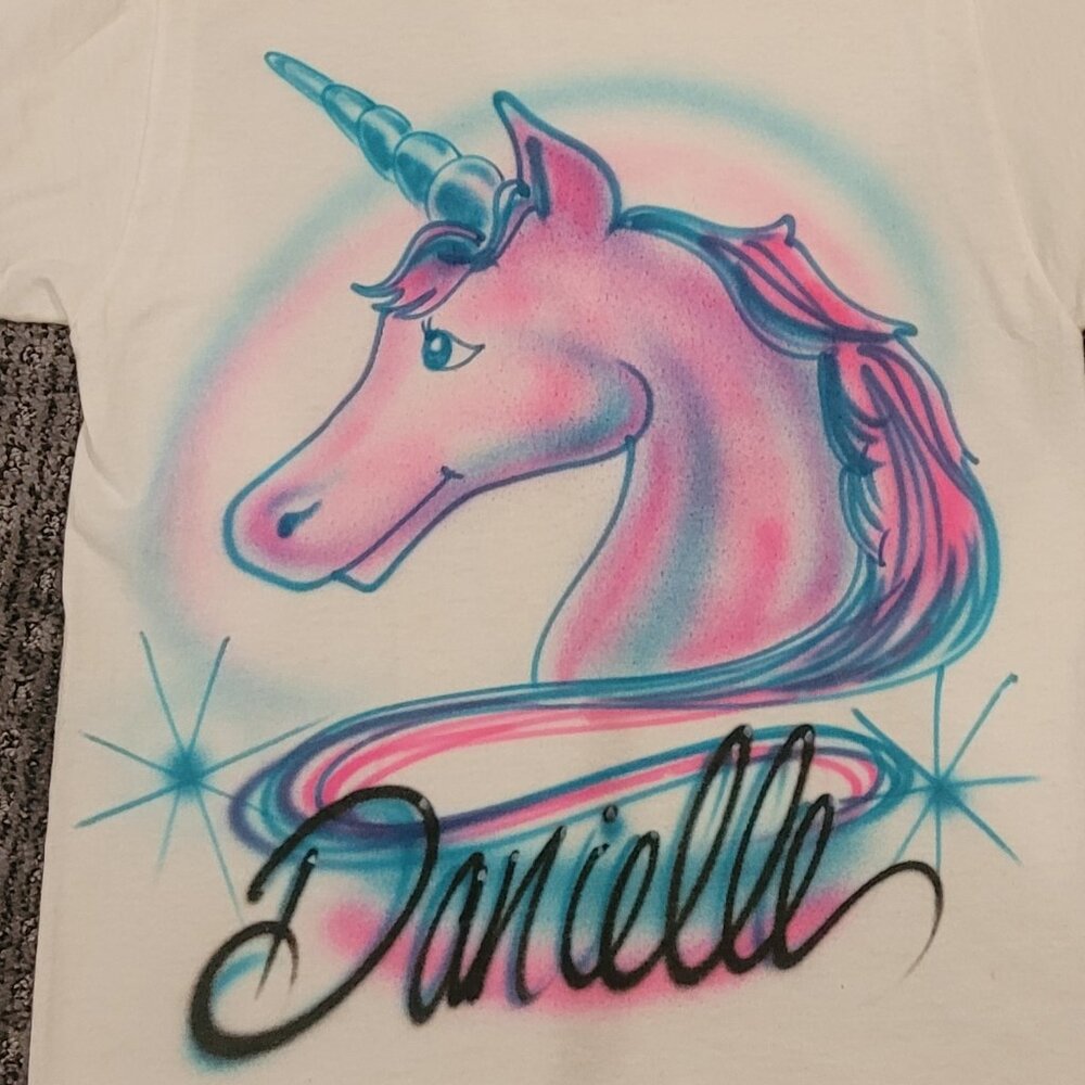Unicorn Tee Shirt Girls Medium Name Danielle Airbrush